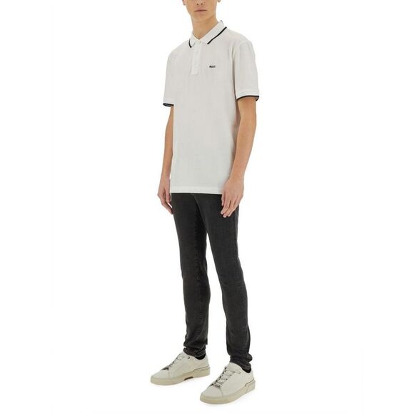BOSS Men's Slim-Fit Polo Shirt with Contrast Piping Men WHITE T-Shirts